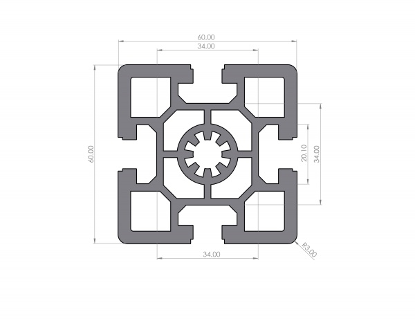 Aluminium profile 60x60 groove 10 heavy B-type